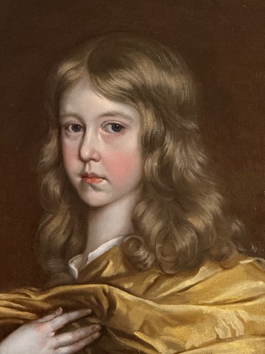 XVIIe siècle - École anglaise du XVIIe  siècle - Un garçon avec des drapés jaunes