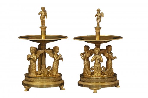 Pair Of Centerpiece Supports In Gilt Bronze
