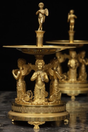 Pair Of Centerpiece Supports In Gilt Bronze - Decorative Objects Style Empire