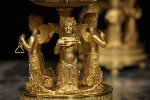 Decorative Objects  - Pair Of Centerpiece Supports In Gilt Bronze