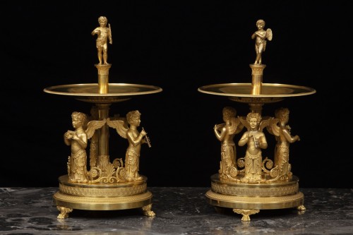 Antiquités - Pair Of Centerpiece Supports In Gilt Bronze