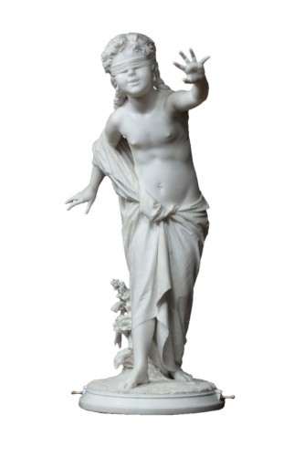 Mouche aveugle, marbre blanc statuaire de Francesco Barzaghi (1839-1892)