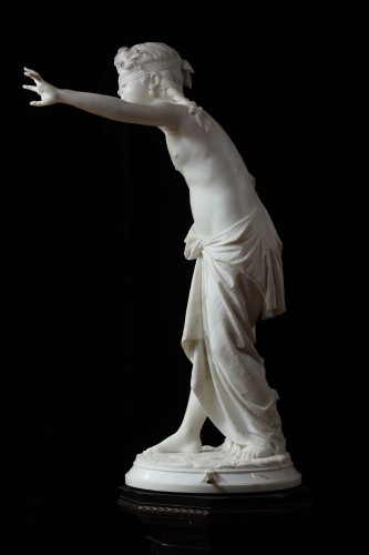 Mouche aveugle, marbre blanc statuaire de Francesco Barzaghi (1839-1892) - Phidias Antiques