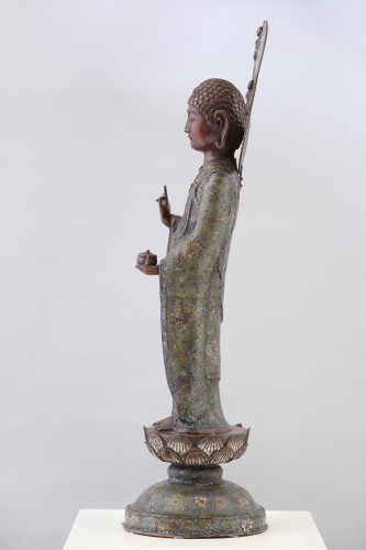  - Grand Bouddha debout en bronze et émaux cloisonnés, Chine fin 19e