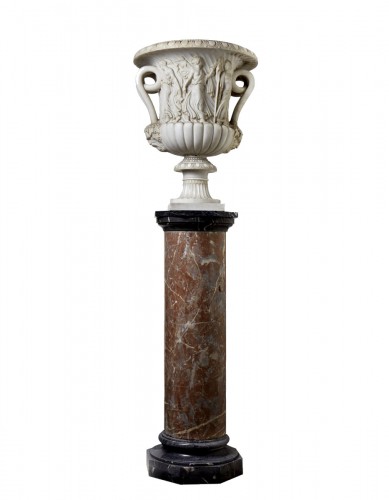 Pair Of Large White Statuary Marble Vases, Rome 19th Century