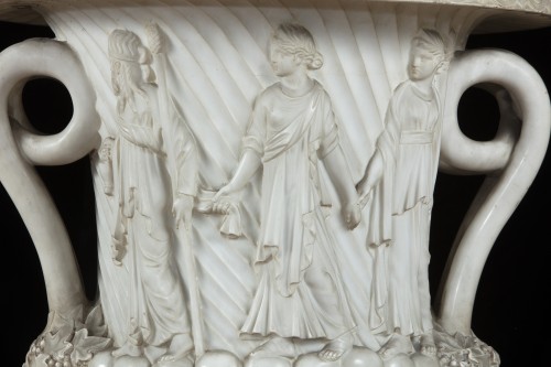 19th century - Pair Of Large White Statuary Marble Vases, Rome 19th Century