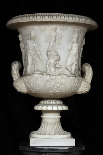 Antiquités - Pair Of Large White Statuary Marble Vases, Rome 19th Century