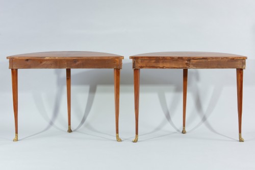 Furniture  - Pair Of Demi-lune Consoles From Lucca In Cherry Wood, Directoire Period.