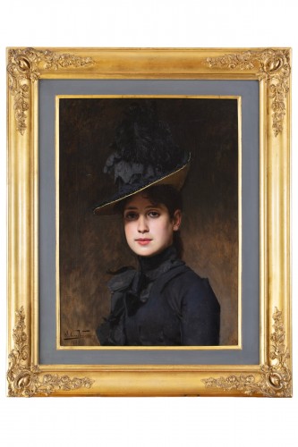 Italo Nunes Vais (1860 - 1932) - Jeune fille aux vêtements élégants avec un chapeau