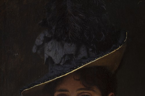 XIXe siècle - Italo Nunes Vais (1860 - 1932) - Jeune fille aux vêtements élégants avec un chapeau