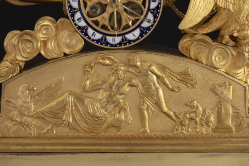 Empire - Important Clock In Gilded And Finely Chiselled Bronze Representing Ganymede