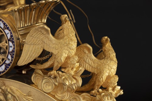 Antiquités - Important Clock In Gilded And Finely Chiselled Bronze Representing Ganymede
