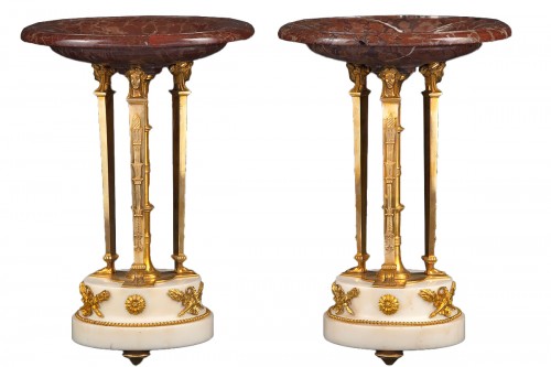 Pair Of Atheniennes With Gilded And Chiseled Bronzes 