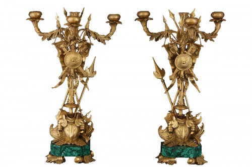 Pair Of French Chandeliers In Gilded And Chiseled Bronze With Four Arms