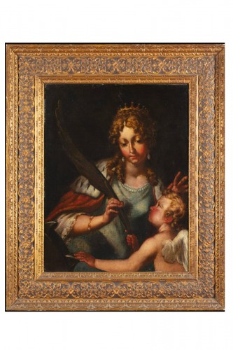 Sainte Catherine avec un petit ange, Ecole italienne du XVIIe siècle