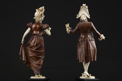 Paire de sculptures en ivoire et bois du 19e siècle - 