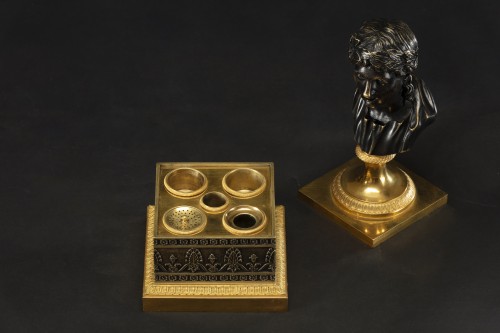 Empire - Inkwell In Gilt Bronze And Burnished