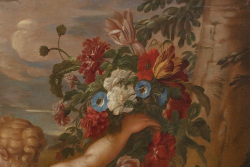 Paire de grandes natures mortes à personnages, école flamande du XVIIIe siècle. - Louis XIV