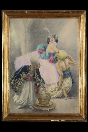 Cesare Saccaggi (1868 - 1934)  - Paire d'aquarelles orientalistes - Tableaux et dessins Style Art nouveau
