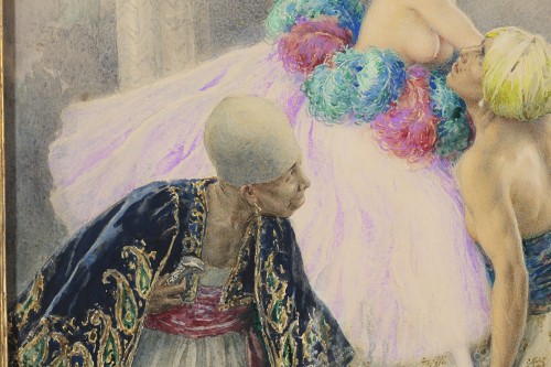 Antiquités - Cesare Saccaggi (1868 - 1934)  - Paire d'aquarelles orientalistes