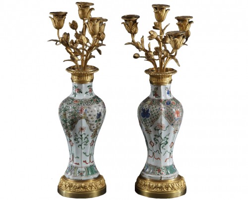 Pair of Chinese green family vases