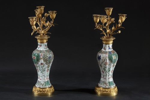 Pair of Chinese green family vases - Louis XVI