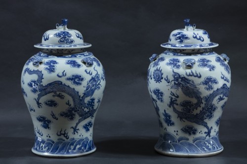 Antiquités - Paire de potiches chinoises fin XVIIIe siècle