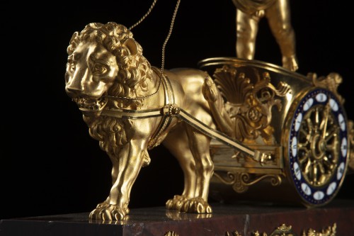 Empire - Chariot Clock Pulled By A Lion Signed Leroy In Paris