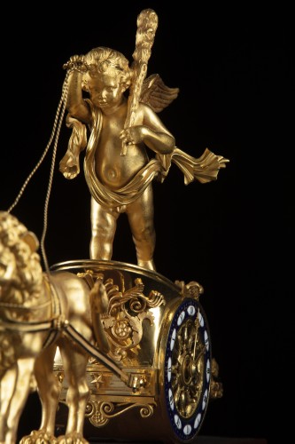 Antiquités - Chariot Clock Pulled By A Lion Signed Leroy In Paris