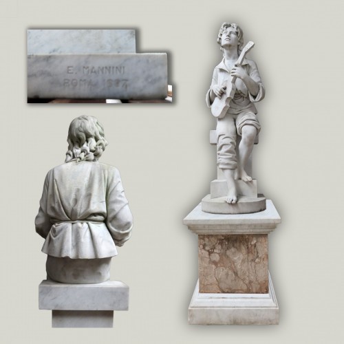 Antiquités - Carrara marble statue signed E.Mannini 1887
