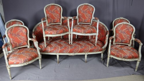 Louis XVI - Louis XVI Lacquered beechwood Salon set 