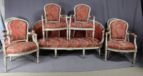 Antiquités - Louis XVI Lacquered beechwood Salon set 