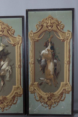 Suite de cinq panneaux décor de papier peint, manufacture Bezault Paris vers 1865 - Gravures et livres anciens Style Napoléon III