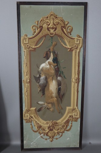 Gravures et livres anciens  - Suite de cinq panneaux décor de papier peint, manufacture Bezault Paris vers 1865