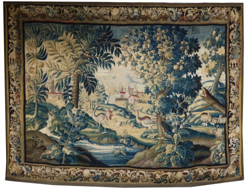 Tapisserie d'Aubusson du XVIIIe siècle représentant un paysage champêtre