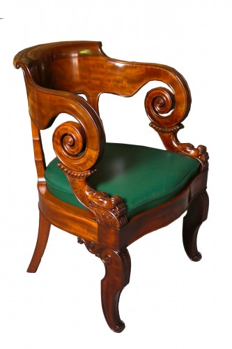 Fauteuil de bureau en acajou d'époque Restauration