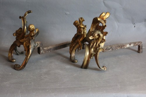 Chenets en bronze doré époque XVIIIe siècle - Philippe Cote Antiquités
