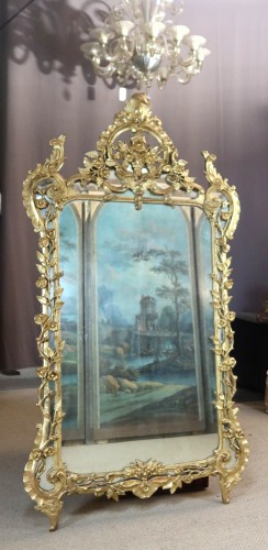 XVIIIe siècle - Miroir en bois doré fin XVIIIe début XIXe siècle