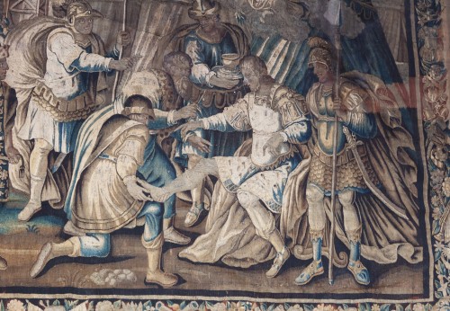 Antiquités - Grande tapisserie d'Aubusson en laine et soie vers 1650