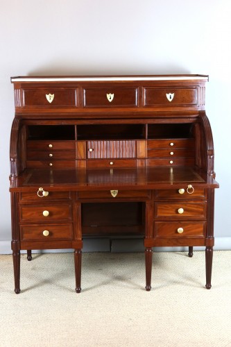 Bureau cylindre en acajou époque XIXe - Mobilier Style Napoléon III