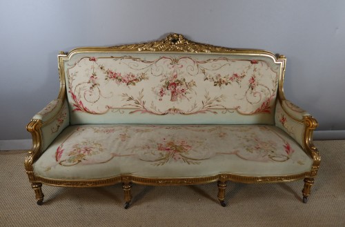 Napoleon III salon set in gilded wood and Aubusson tapestry - Seating Style Napoléon III