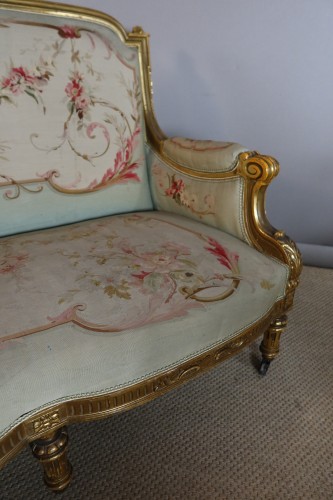 Napoleon III salon set in gilded wood and Aubusson tapestry - Napoléon III