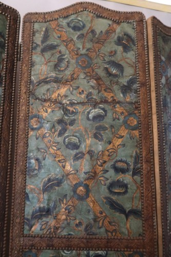 Antiquités - Paravent en cuir de Cordoue époque XVIIe siècle