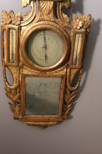 XVIIIe siècle - Grand baromètre Louis XVI en bois doré