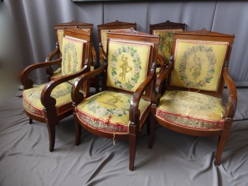 Suite de 6 fauteuils Empire, début XIXe