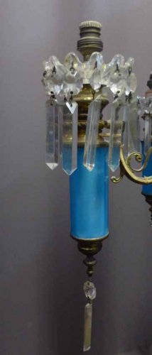 Luminaires Lustre - Lustre en opaline bleue Napoléon III