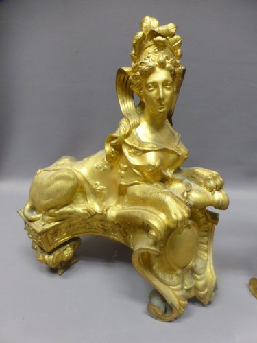 Chenets en bronze doré fin XIXe - Philippe Cote Antiquités