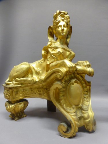 Antiquités - Chenets en bronze doré fin XIXe