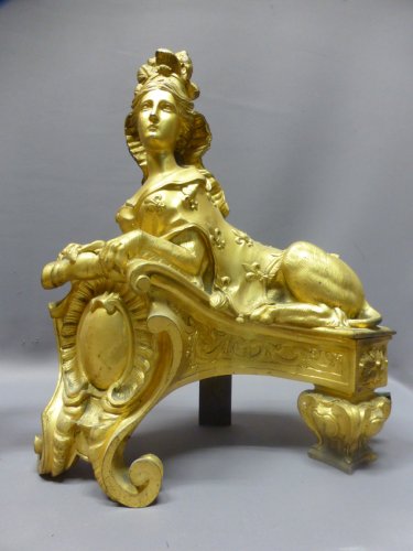 Antiquités - Chenets en bronze doré fin XIXe