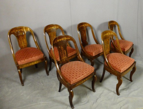 XIXe siècle - Suite de six chaises Charles X estampillées "Allard"
